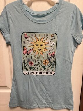 Wound Up Light Blue 'Grow Together' Sun & Butterflies Graphic Tee